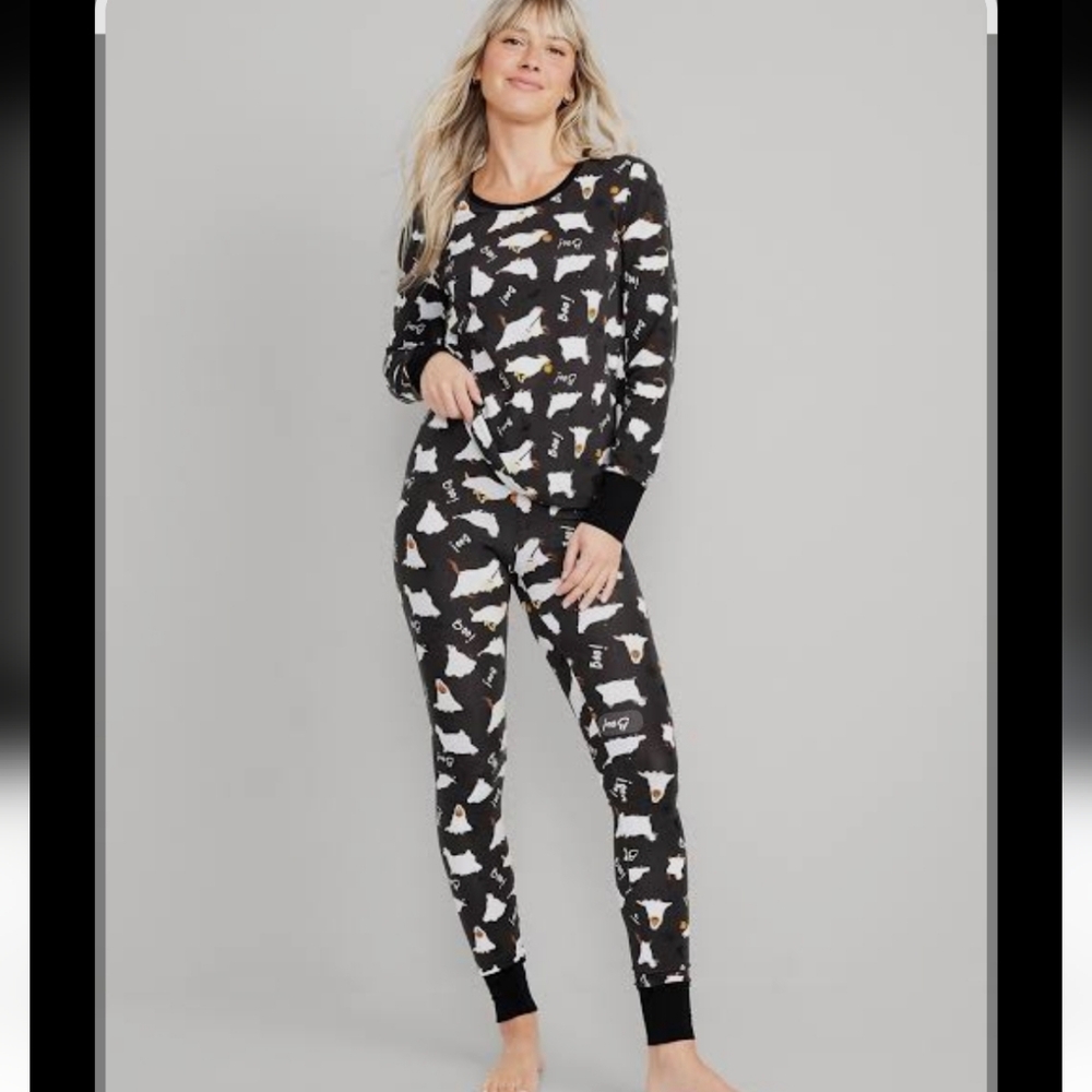 Old Navy Womans Halloween Dog Ghost Printed Matching Pajama Set Size Small